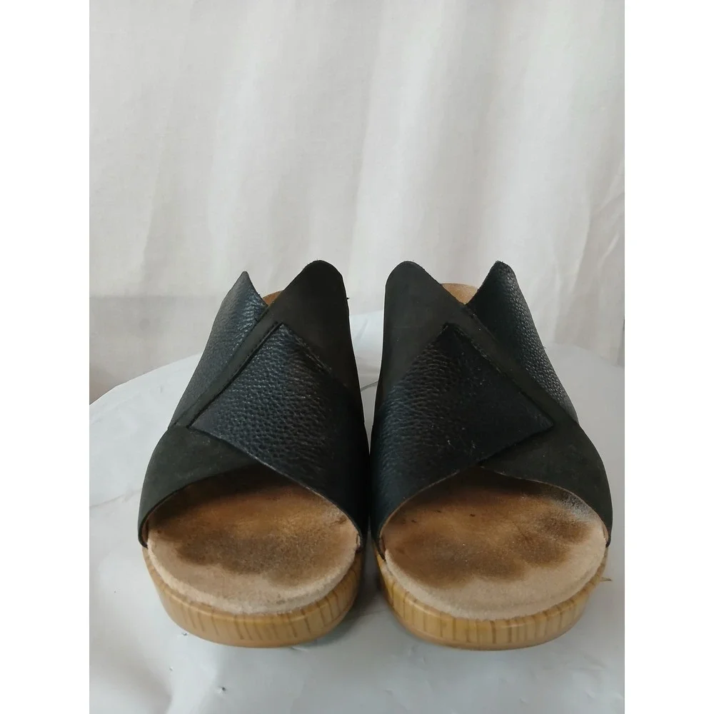 Dansko Miri Black Genuine Leather Criss Cross Slide Sandals Platform 39 US 8.5